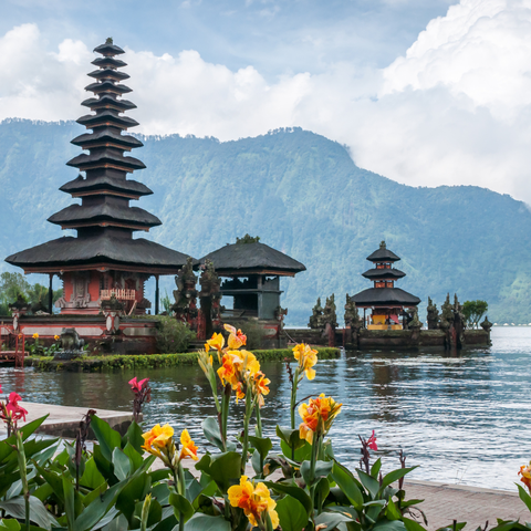Pura Ulun Danu Bratan temple on the lake in Bali